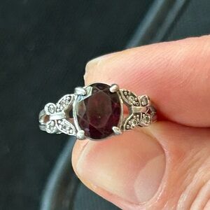 Sterling Silver 925 Garnet ring with butterfly accents